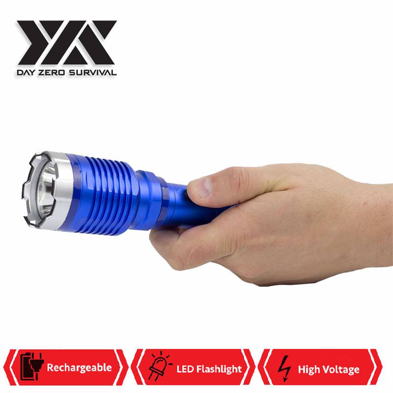 DZS Special Force Blue Tactical Metal Stun Gun Rechargeable LED Flashlight - Tophatter's Army Products & Self Defense Collectible Weapons - Tophatter Daily Deals